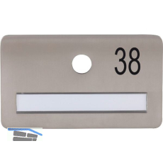 SOLIDO Namensschild ohne Spion, Bohrung � 14, Edelstahl satiniert, Gravur Nr. 38