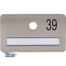 SOLIDO Namensschild ohne Spion, Bohrung � 14, Edelstahl satiniert, Gravur Nr. 39
