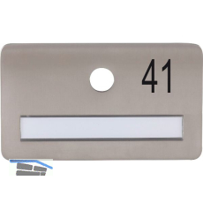 SOLIDO Namensschild ohne Spion, Bohrung � 14, Edelstahl satiniert, Gravur Nr. 41
