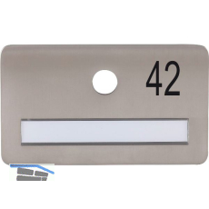 SOLIDO Namensschild ohne Spion, Bohrung � 14, Edelstahl satiniert, Gravur Nr. 42