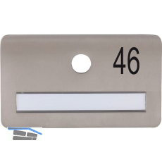 SOLIDO Namensschild ohne Spion, Bohrung � 14, Edelstahl satiniert, Gravur Nr. 46