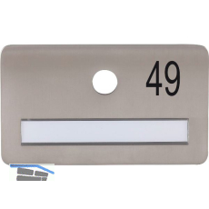 SOLIDO Namensschild ohne Spion, Bohrung � 14, Edelstahl satiniert, Gravur Nr. 49