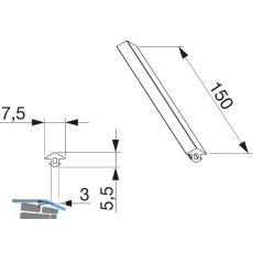 MACO MULTI-VENT Blendrahmendichtung Nutbreite 2,5-3,5 mm L=150 mm hellgrau