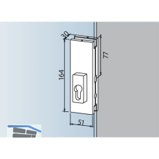 DORMA-Glas Mittelschloss US 20, PZ-vorgerichtet, 10 mm, silber eloxiert (03.215)