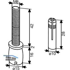 DORMA-Glas Zapfen PT 25, � 15 mm, m. D�bel, Stahl verzinkt (01.115)