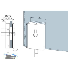 DORMA-Glas Eckschloss SG, PZ-vorgerichtet, 8 - 12 mm, (05.100) silber eloxiert