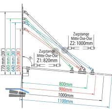 Glasvordachachsen GLVS I, Glastiefe 1100 mm, Edelstahl