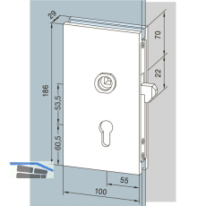 DORMA-Glas Schiebet�rschloss 05.202, Alu silber eloxiert