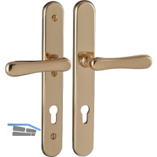 Sicherheits-Dr�ckergarnitur ELEGANT/22 auf Schild PZ88, Messing poliert