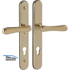 Sicherheits-Dr�ckergarnitur ELEGANT/22 auf Schild PZ88, Messing poliert PVD