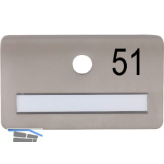 SOLIDO Namensschild ohne Spion mit Gravur Nummer, 120x70 mm, Edelstahl satiniert