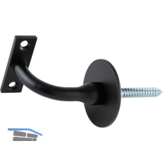 Handlauftr�ger rund mit Stockschraube,Wandabstand 78mm, schwarz lackiert RAL9005