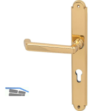 Feuerschutz Dr�ckergarnitur Alt Wien auf Langschild, PZ72, Messing poliert