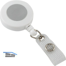 IDENTA Kartenjojo rund mit G�rtelclip Silberdisk Nylonschnur L=600 mm wei�