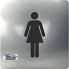WC Symbol Frau selbstklebend, 100 x 100 mm, Kunststoff Edelstahl-Effekt