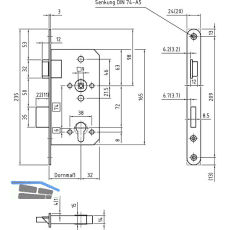 BMH Fluchtt�rschloss 1028, PZ 72, 1-flg. Funk. B/EN 179,rechts,DM65/20,Edelstahl
