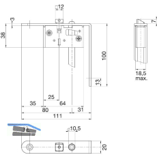 BKS Schaltschloss B1595, Stulp rund, abgewinkelt 20/111/100 mm, DM 65, Edelstahl