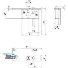 BKS Schaltschloss B1595, Stulp rund, abgewinkelt 24/111/100 mm, DM 65, Edelstahl