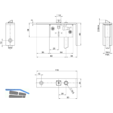 BKS Schaltschloss B1595, Stulp eckig, abgewinkelt 24/110/60 mm, DM 30, Edelstahl