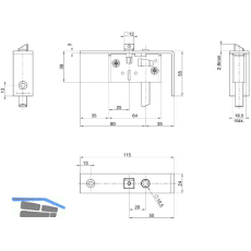 BKS Schaltschloss B1595, Stulp eckig, abgewinkelt 24/115/55 mm, DM 35, Edelstahl