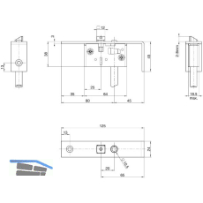 BKS Schaltschloss B1595, Stulp eckig, abgewinkelt 24/125/45 mm, DM 45, Edelstahl