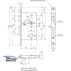BMH Fluchtt�rhauptschloss 1022, 1-flg. Funktion B/EN 179, rechts, DM65,Edelstahl