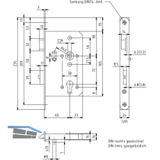 BMH Fluchtt�rhauptschloss 1122, 2-flg. Funktion B/EN 179, rechts, DM65,Edelstahl