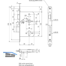 BMH Dreifallenhauptschloss 1020 PZ, links, rund, Dorn 65 mm, Edelstahl