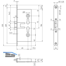 BMH Fluchtt�rschloss 1759, DM 65, Stahl verzinkt
