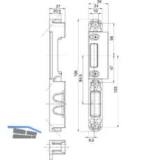 Lappenschlie�blech f�r Secury zum Einfr�sen, 195 x 24 x 27 mm, verstellbar