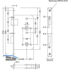 BMH Einstemmschloss Meisterst�ck WC, links, Dorn 65, Rundstulp 24mm, Edelstahl