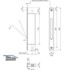BMH Falztreibriegel 1155, DM 30, Stulp 235 x 24 mm, Edelstahl