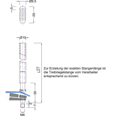 BMH Treibriegelstange 1101, 885 mm, mit Gleitstopfen f�r oben, Stahl verzinkt
