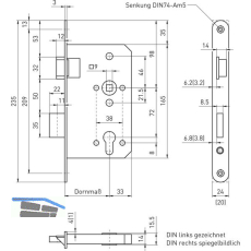 BMH Fluchtt�rschloss 6013 1-flg. Funktion E/EN 1125, rechts, Edelstahl Stulp 20