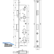 Fluchtt�rschloss 1944PE f�r 2 Profilzylinder 1-flg. DM35, rechts, Stahl verzinkt