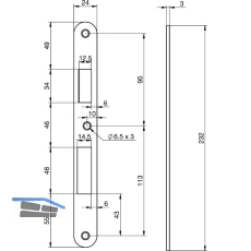 Schlie�blech EA 325 f�r Elektro-Mehrfachverriegelungsschl�sser, 232x24x3 mm