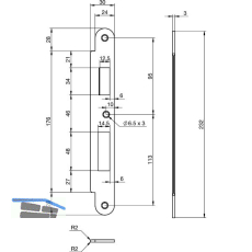 Schlie�blech EA 327 f�r Elektro-Mehrfachverriegelungsschl�sser, 232x30x3 mm