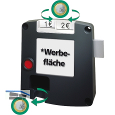 Pfandschloss Safe-O-Mat twin coin, links, Kunststoff grau