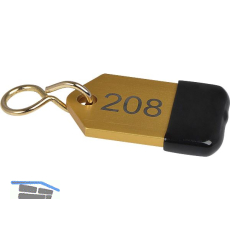 Hotelschl�sselanh�nger mit Gummi, H�he 50 mm, Gravur 1-9999, gold eloxiert