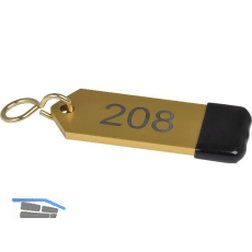 Hotelschl�sselanh�nger mit Gummi, H�he 80 mm, Gravur 1-9999, gold eloxiert