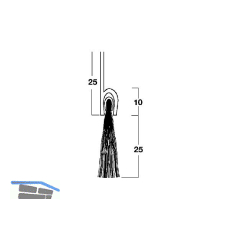 T�rdichtungsb�rste m. gerader Leiste,2000 mm,Borsten 25 mm schwarz,schwarz elox.