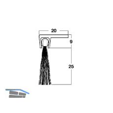 T�rdichtungsb�rste m. Winkelprofilleiste,2000mm,Borsten schwarz,schwarz eloxiert