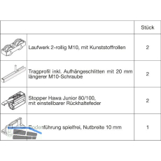 HAWA Junior 100/B Beschlagset Holz 2 Fangstopper Standard Tragschraube +20 mm