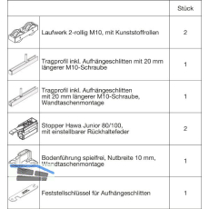 HAWA Junior 100/B-Pocket Beschlagset Holz 2 Fangstopper Standard Schraube +20 mm