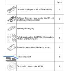 HAWA Junior 100/Z-Pocket Beschlagset Holz 1 Fangstopper Standard/Federpuffer