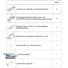 HAWA Junior 40/Z Beschlagset Holz Laufschiene L=2000 mm silber