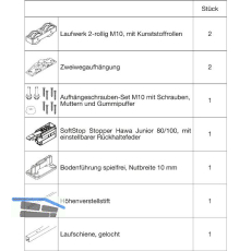 HAWA Junior 100/Z Beschlagset Holz Laufschiene L=2000 mm silber eloxiert