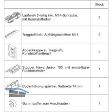 HAWA Junior 160/B Beschlagset Holz ohne Laufschiene