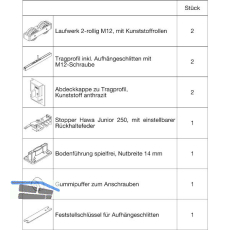 HAWA-Junior 250/B Beschlagset Holz ohne Laufschiene