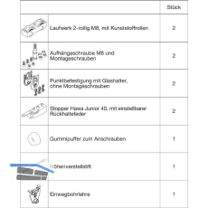 HAWA Junior 40/GP Beschlagset Glas ESG/VSG 8-12 mm ohne Laufschiene